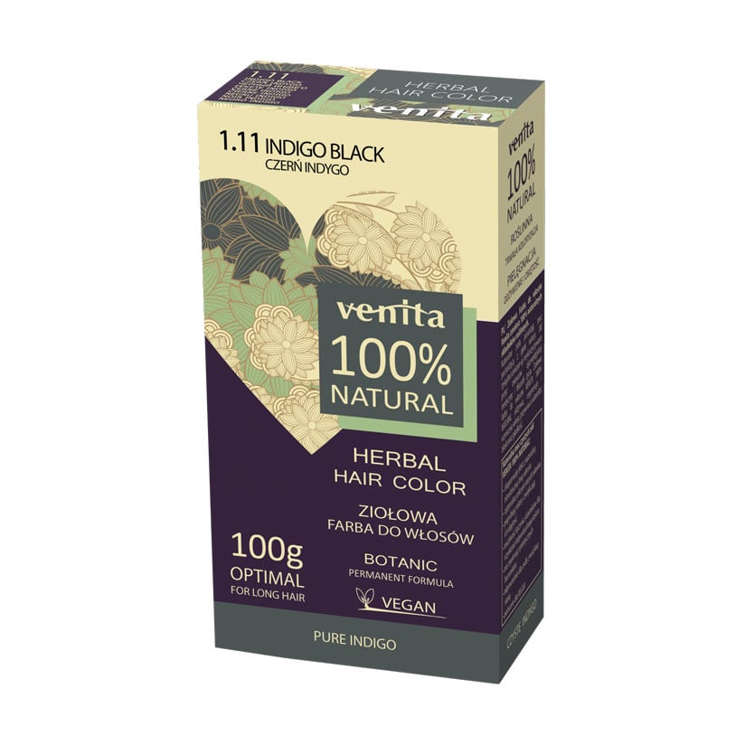 Рослинна фарба для волосся Venita Natural Herbal Hair Color 100% Natural 1.1 Indigo Black, 100 г