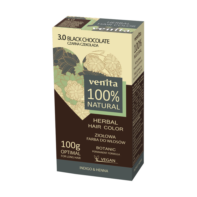 Рослинна фарба для волосся Venita Natural Herbal Hair Color 100% Natural 3.0 Black Chocolate, 100 г