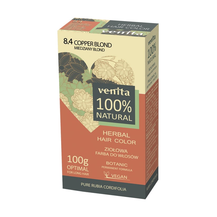 Рослинна фарба для волосся Venita Natural Herbal Hair Color 100% Natural 8.4 Copper Blond, 100 г